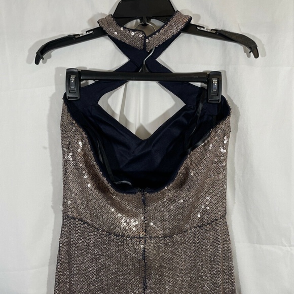 NEW XSCAPE [ 8 ] Allover Sequin Crisscross Halter‎ Gown in Glittery - Picture 9 of 12